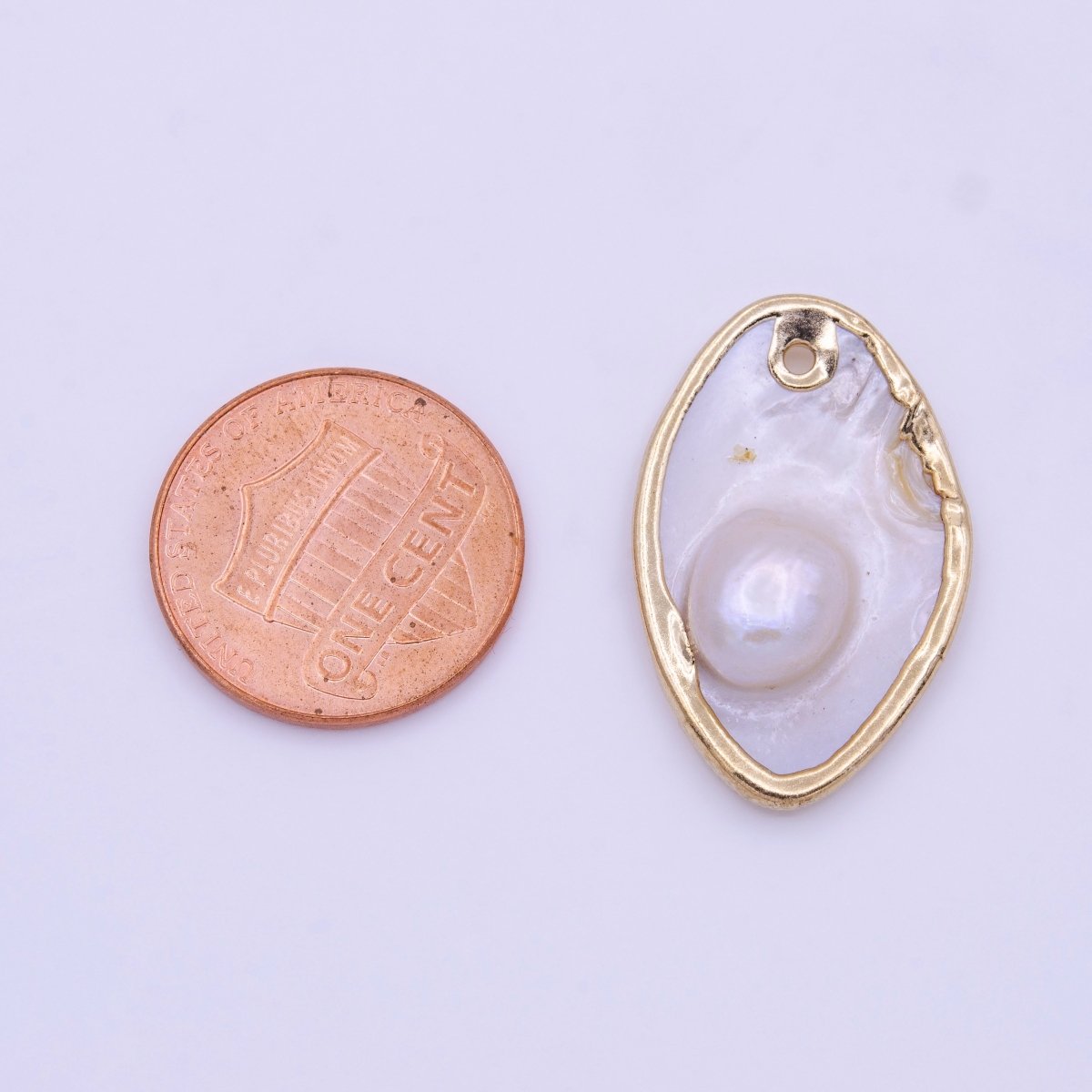 1pc Wholesale Natural Mother of Pearl Charm Abstract Oval Shape Aprox 27.1x17.3mm, Gold Frame Charm P-1843 - DLUXCA