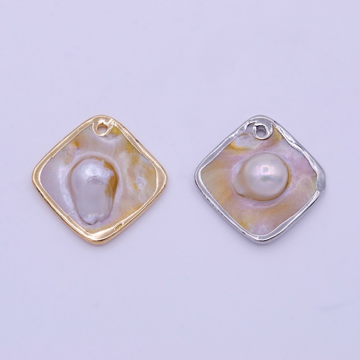 1pc Wholesale Natural Mother of Pearl Charm Abstract Rhombus Shape Aprox 23.7mm, Gold / Silver Frame Charm P-1841 P-1842 - DLUXCA