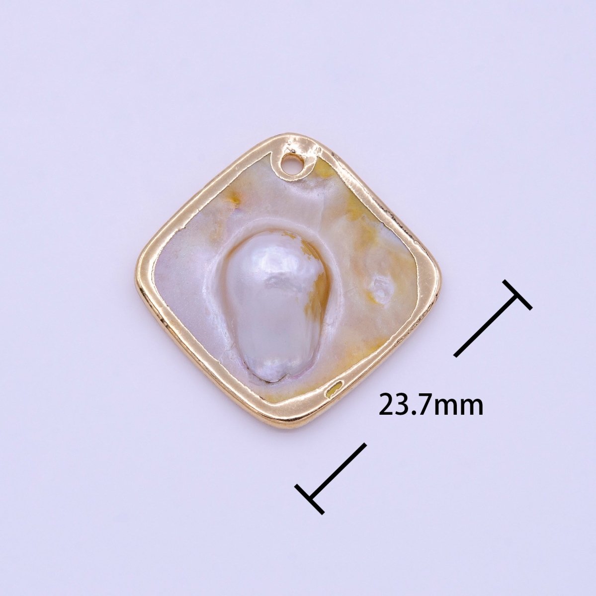 1pc Wholesale Natural Mother of Pearl Charm Abstract Rhombus Shape Aprox 23.7mm, Gold / Silver Frame Charm P-1841 P-1842 - DLUXCA