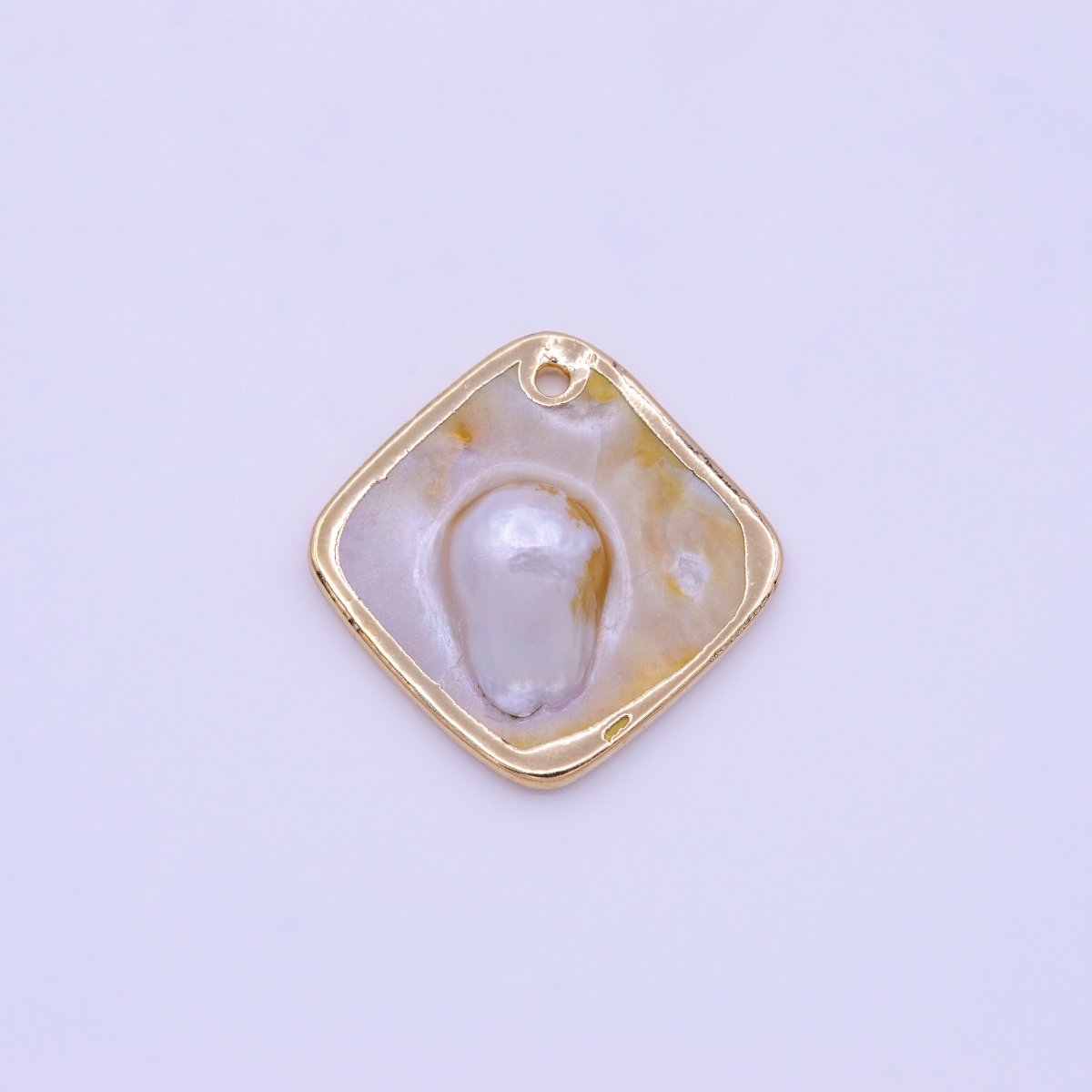 1pc Wholesale Natural Mother of Pearl Charm Abstract Rhombus Shape Aprox 23.7mm, Gold / Silver Frame Charm P-1841 P-1842 - DLUXCA