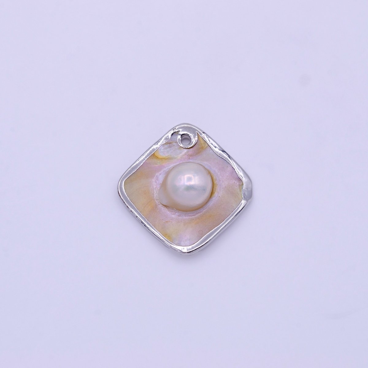 1pc Wholesale Natural Mother of Pearl Charm Abstract Rhombus Shape Aprox 23.7mm, Gold / Silver Frame Charm P-1841 P-1842 - DLUXCA