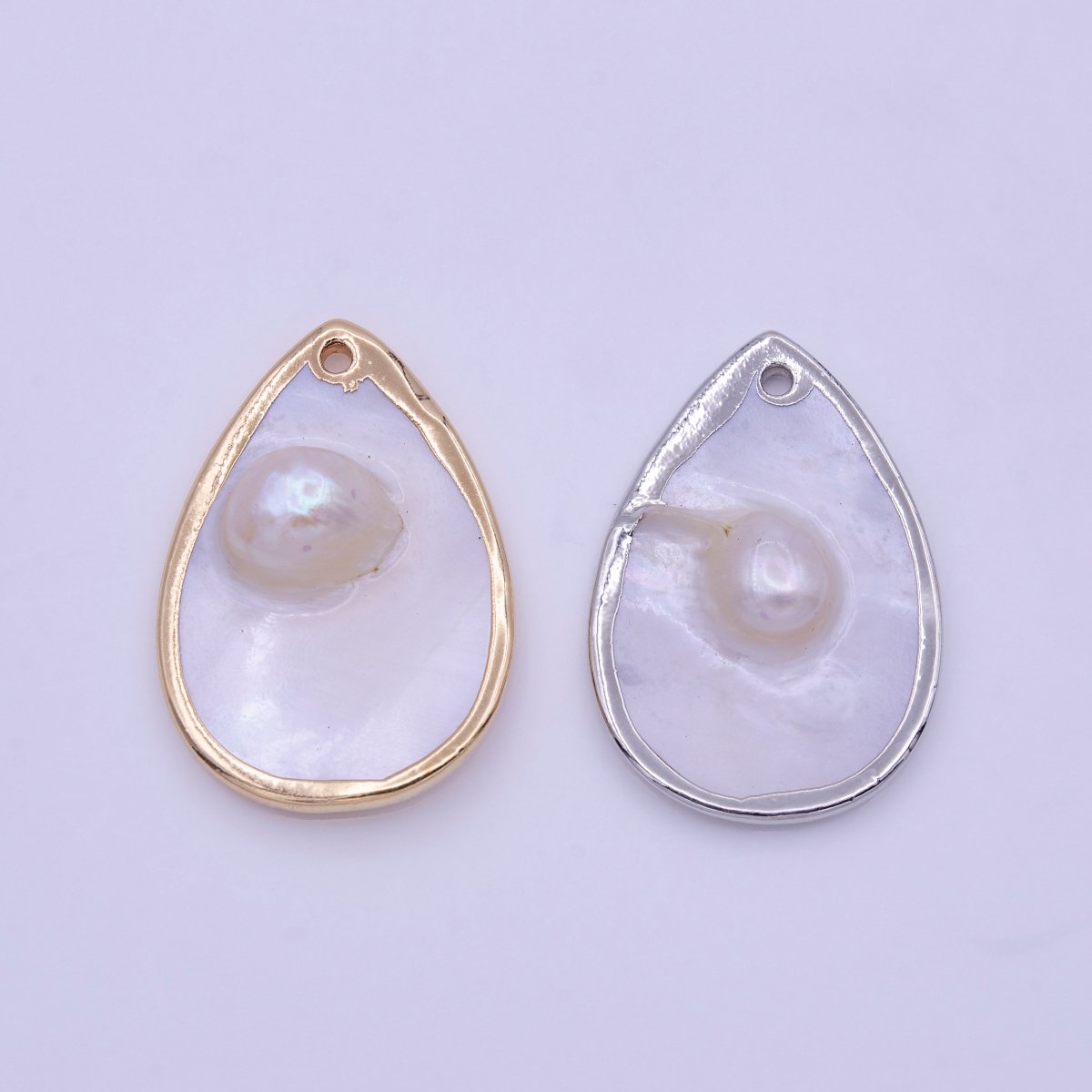 1pc Wholesale Natural Mother of Pearl Charm Abstract Tear Drop Pear Shape Aprox 20x29mm, Gold / Silver Frame Charm P-1839 P-1840 - DLUXCA