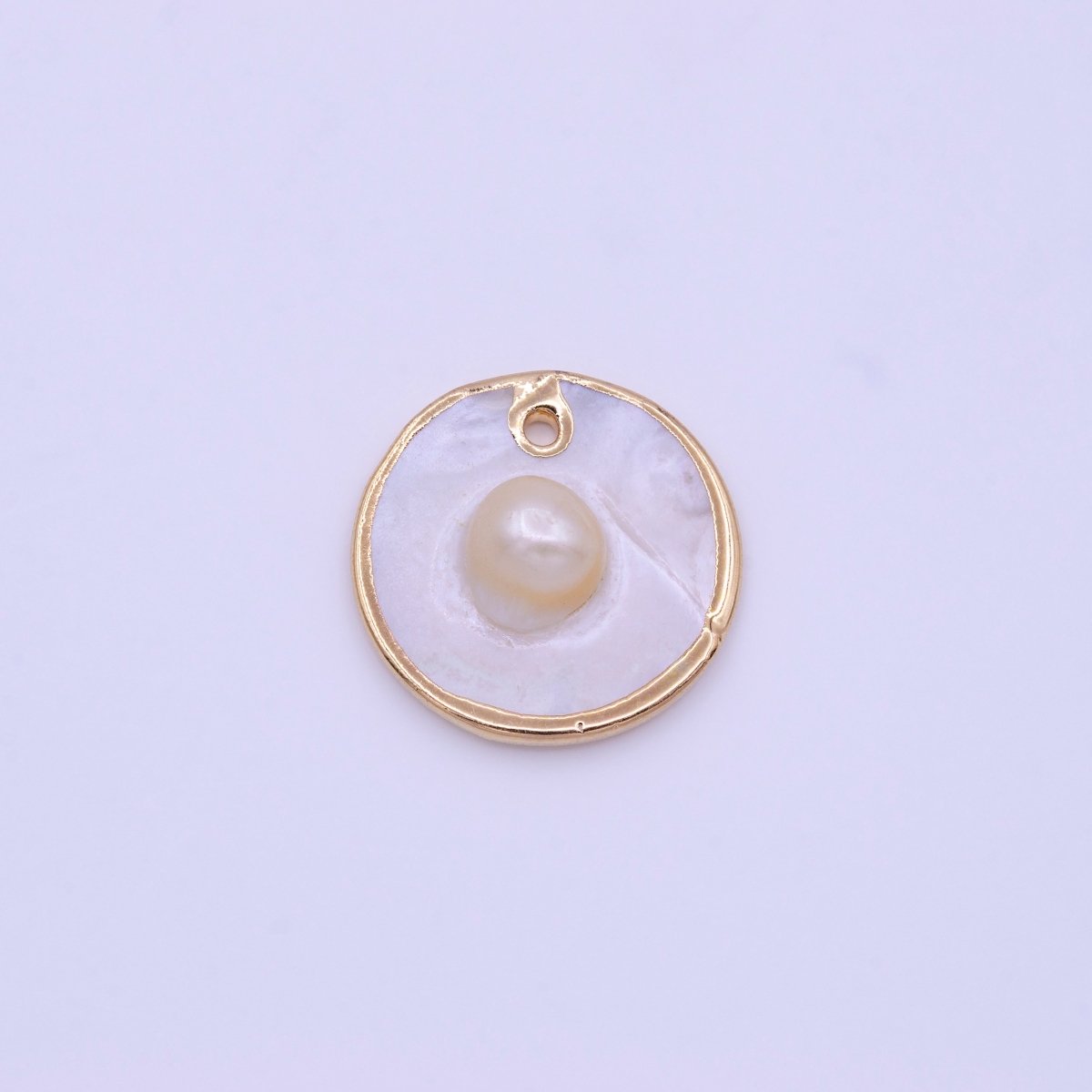 1pc Wholesale Natural Mother of Pearl Charm, Random Round Shape Approx 19.5mm, Gold / Silver Frame Charm P-1837 P-1838 - DLUXCA