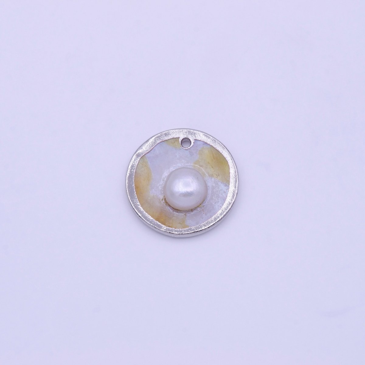 1pc Wholesale Natural Mother of Pearl Charm, Random Round Shape Approx 19.5mm, Gold / Silver Frame Charm P-1837 P-1838 - DLUXCA