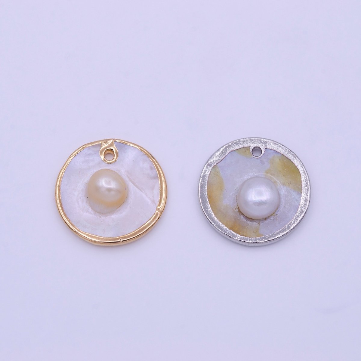 1pc Wholesale Natural Mother of Pearl Charm, Random Round Shape Approx 19.5mm, Gold / Silver Frame Charm P-1837 P-1838 - DLUXCA