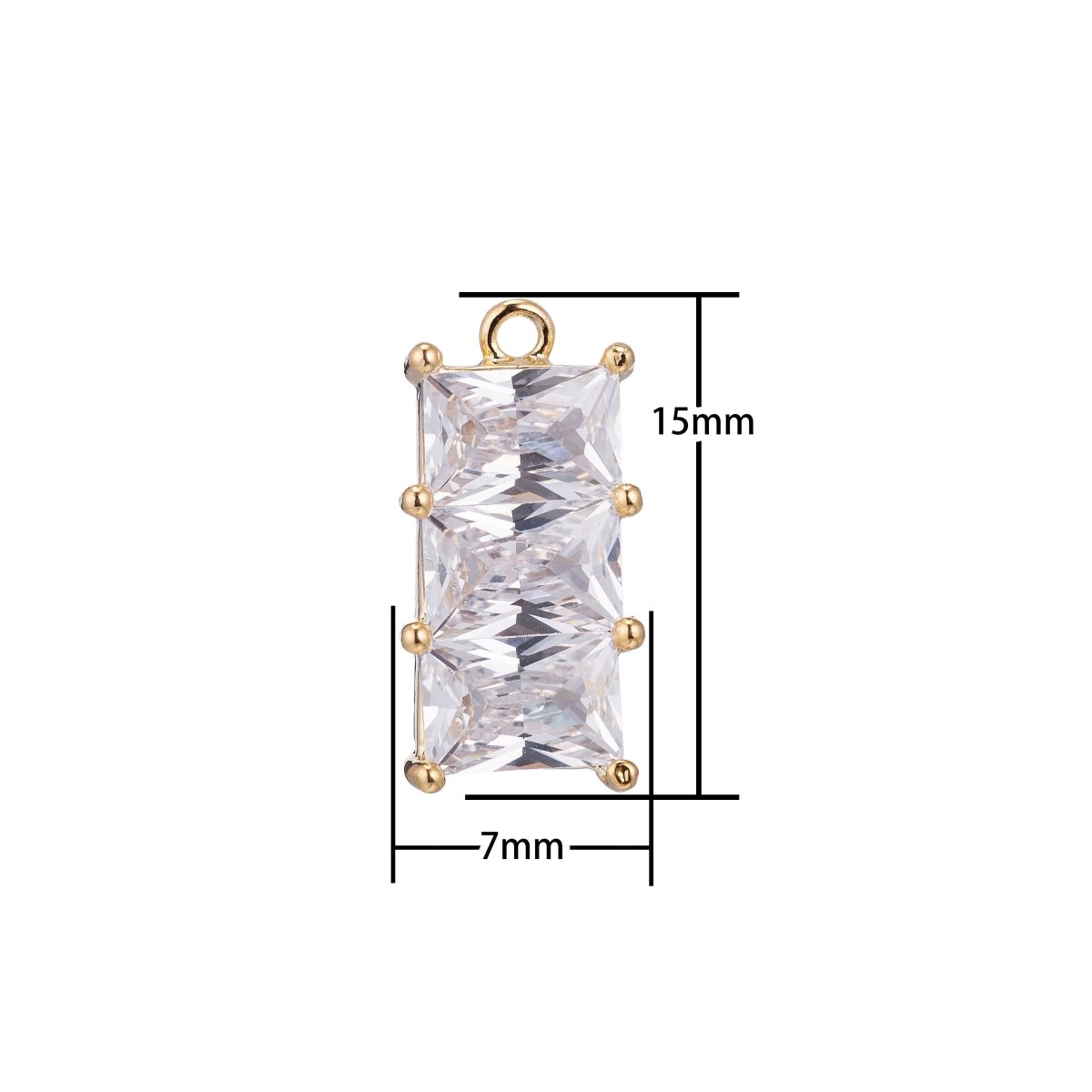 1pcs 18k Gold Filed Rectangular Cut Pendant for necklace Earring April Birthstone Cubic Zirconia Square Diamond Shape Charm, C-373 - DLUXCA