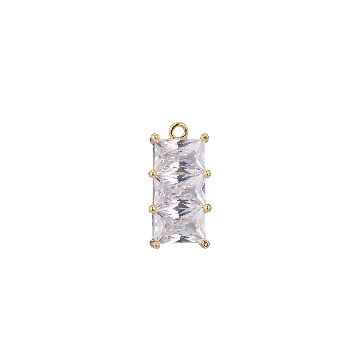 1pcs 18k Gold Filed Rectangular Cut Pendant for necklace Earring April Birthstone Cubic Zirconia Square Diamond Shape Charm, C-373 - DLUXCA