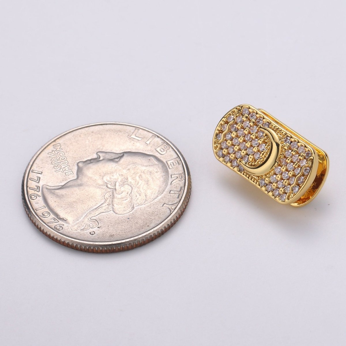 1x 14k Gold Filled Moon Spacer Bead for Bracelet Connector Cubic Zirconia Beads Flat Rectangle Shape Micro pave Spacer Beads - DLUXCA