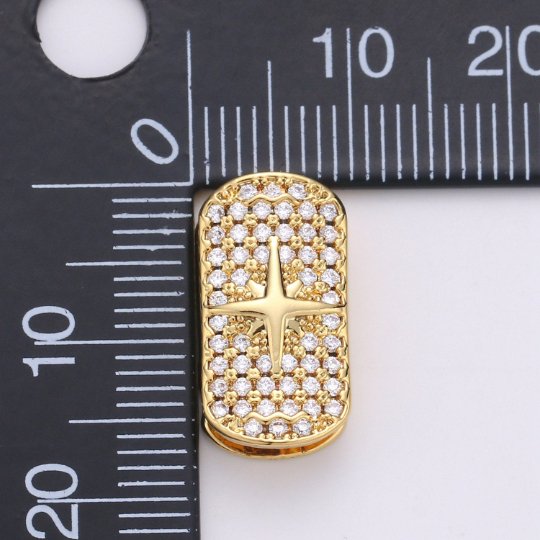 1x 14k Gold Filled Star Spacer Bead for Bracelet Connector Cubic Zirconia Beads Flat Rectangle Shape Micro pave Spacer Beads, BDGF-411 - DLUXCA