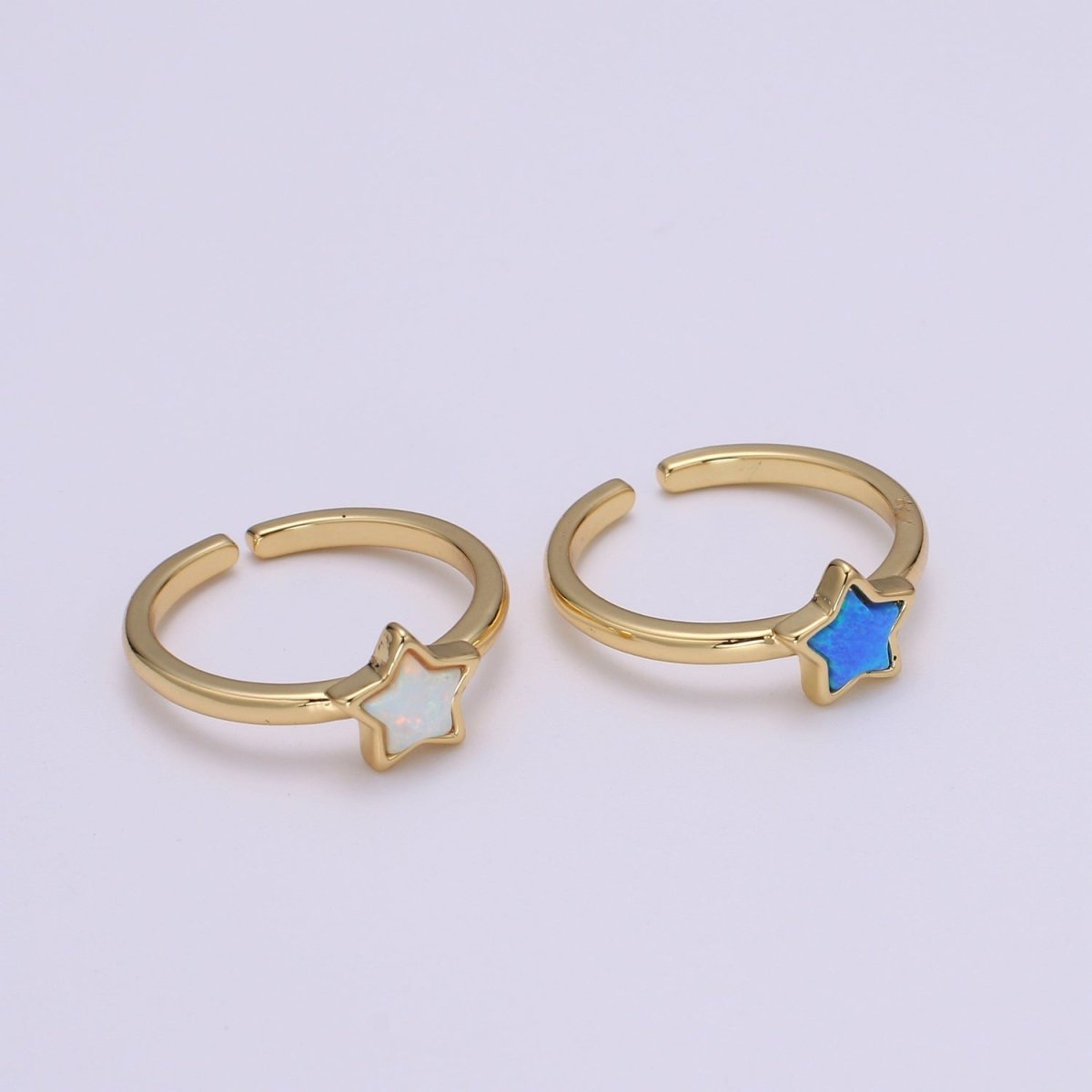 1x 24K Gold Opal Ring Star Blue Opal Ring, Solitaire White Opal Open Ring Gold Adjustable Ring for Stackable Jewelry O-279 O-280 - DLUXCA