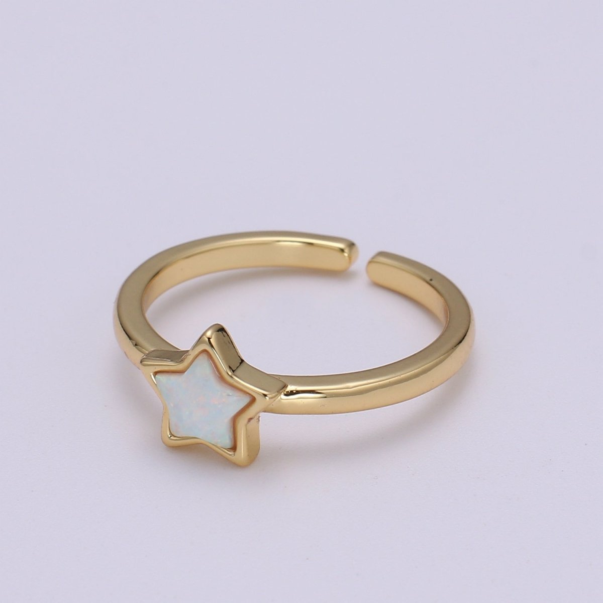 1x 24K Gold Opal Ring Star Blue Opal Ring, Solitaire White Opal Open Ring Gold Adjustable Ring for Stackable Jewelry O-279 O-280 - DLUXCA