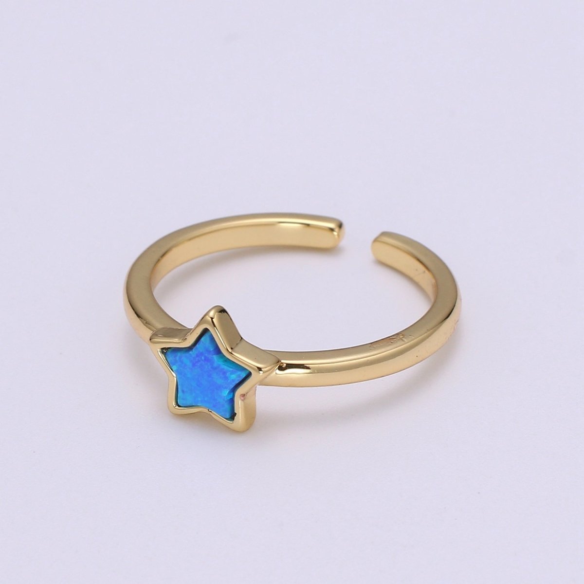 1x 24K Gold Opal Ring Star Blue Opal Ring, Solitaire White Opal Open Ring Gold Adjustable Ring for Stackable Jewelry O-279 O-280 - DLUXCA