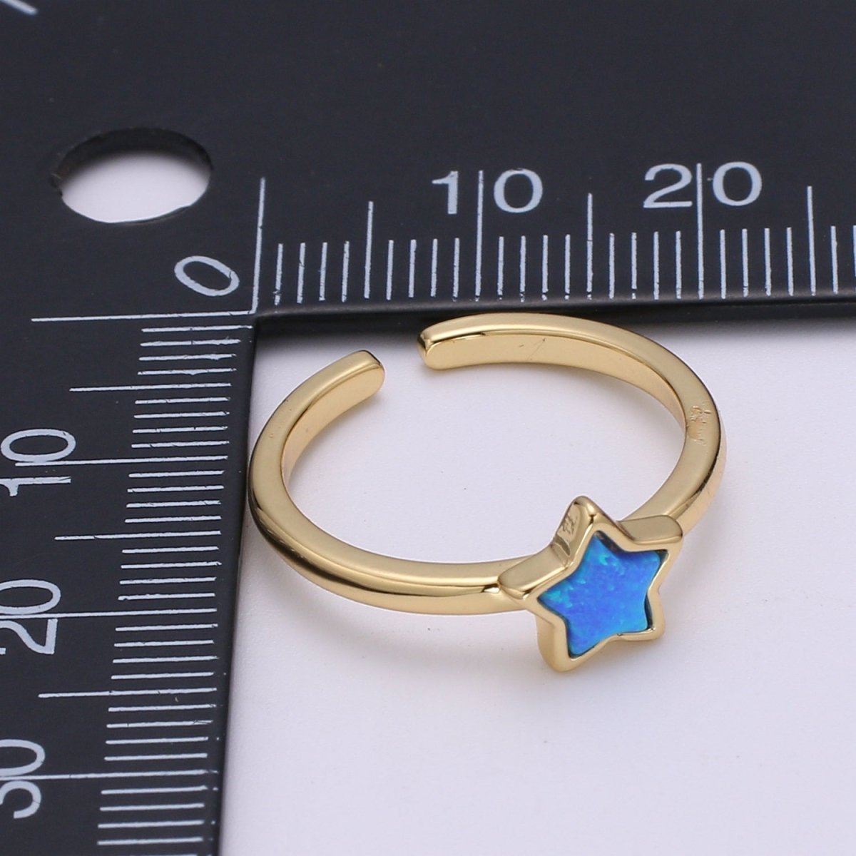 1x 24K Gold Opal Ring Star Blue Opal Ring, Solitaire White Opal Open Ring Gold Adjustable Ring for Stackable Jewelry O-279 O-280 - DLUXCA