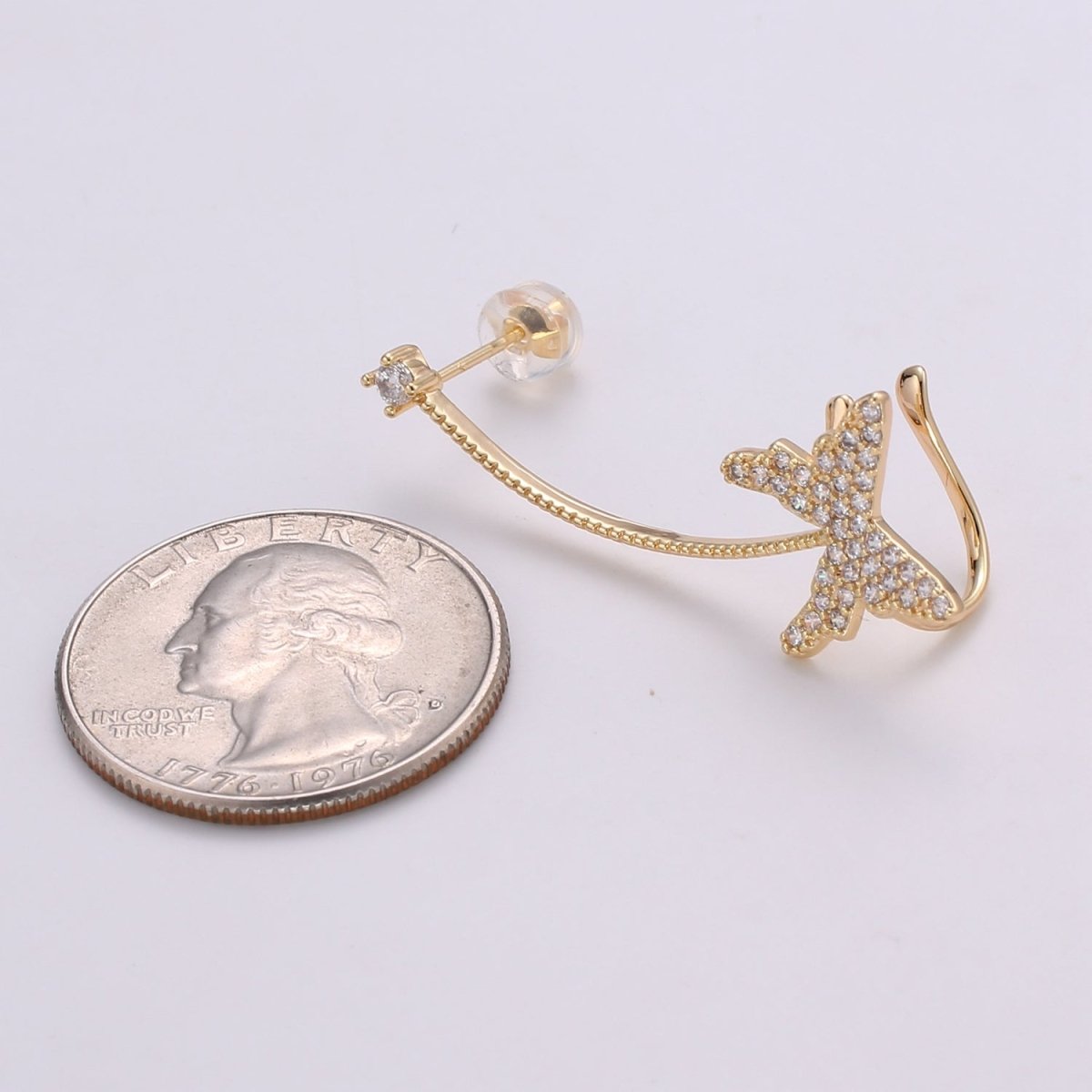 1x Butterfly climber earrings, Gold stud earrings, ear climber, ear cuffs, adorable design, Cz Earring delicate earrings, everyday, gifts AI-139 - DLUXCA