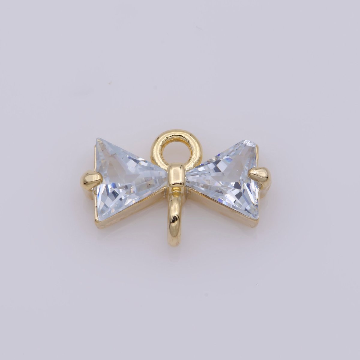 1x Cubic Bow Zirconia 14k Gold Filled Charm Connector, Bow Pendant, Cz Bow Charms with Open Link for Necklace Earring Component - DLUXCA