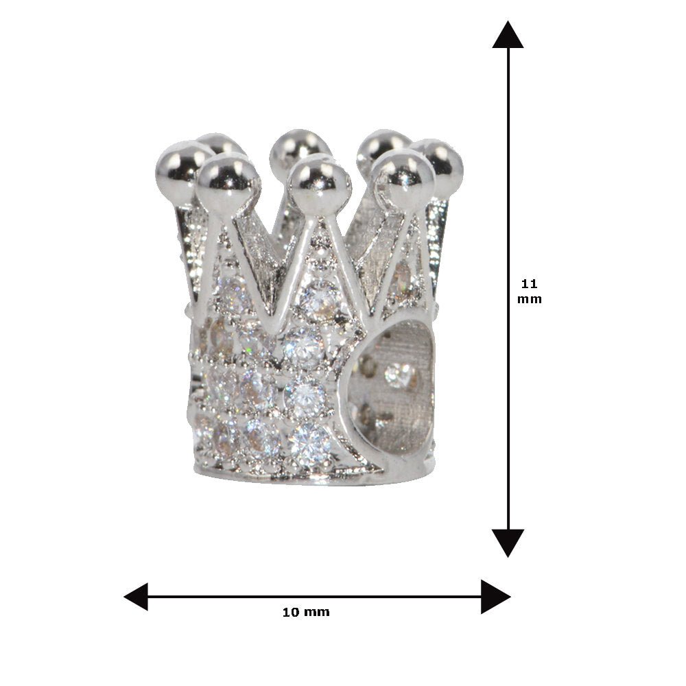 1x Cubic Zirconia Cooper White Gold Filled Crystal Bead Royal Crown Royalty King Spacer large hole Jewelry Charm - DLUXCA