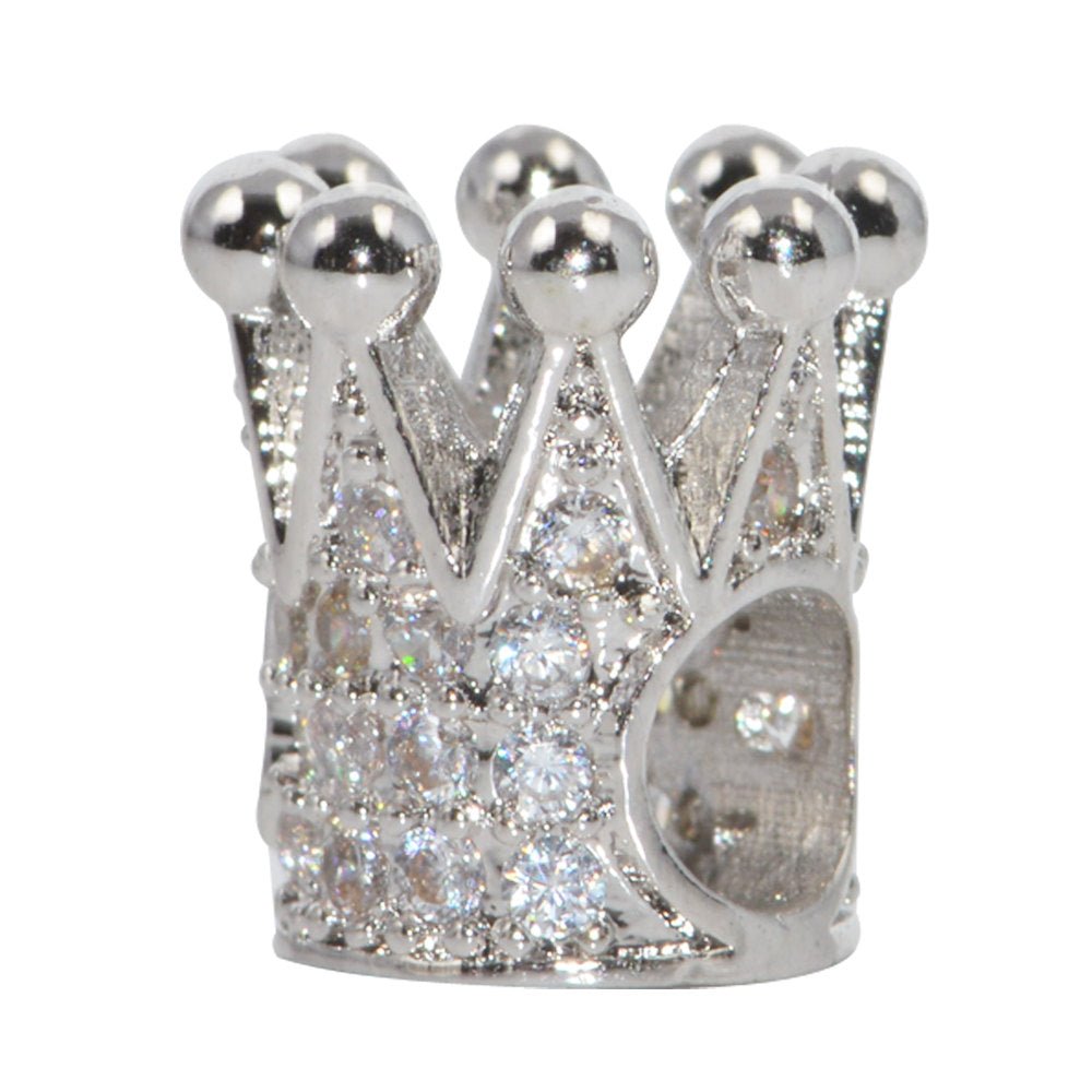 1x Cubic Zirconia Cooper White Gold Filled Crystal Bead Royal Crown Royalty King Spacer large hole Jewelry Charm - DLUXCA