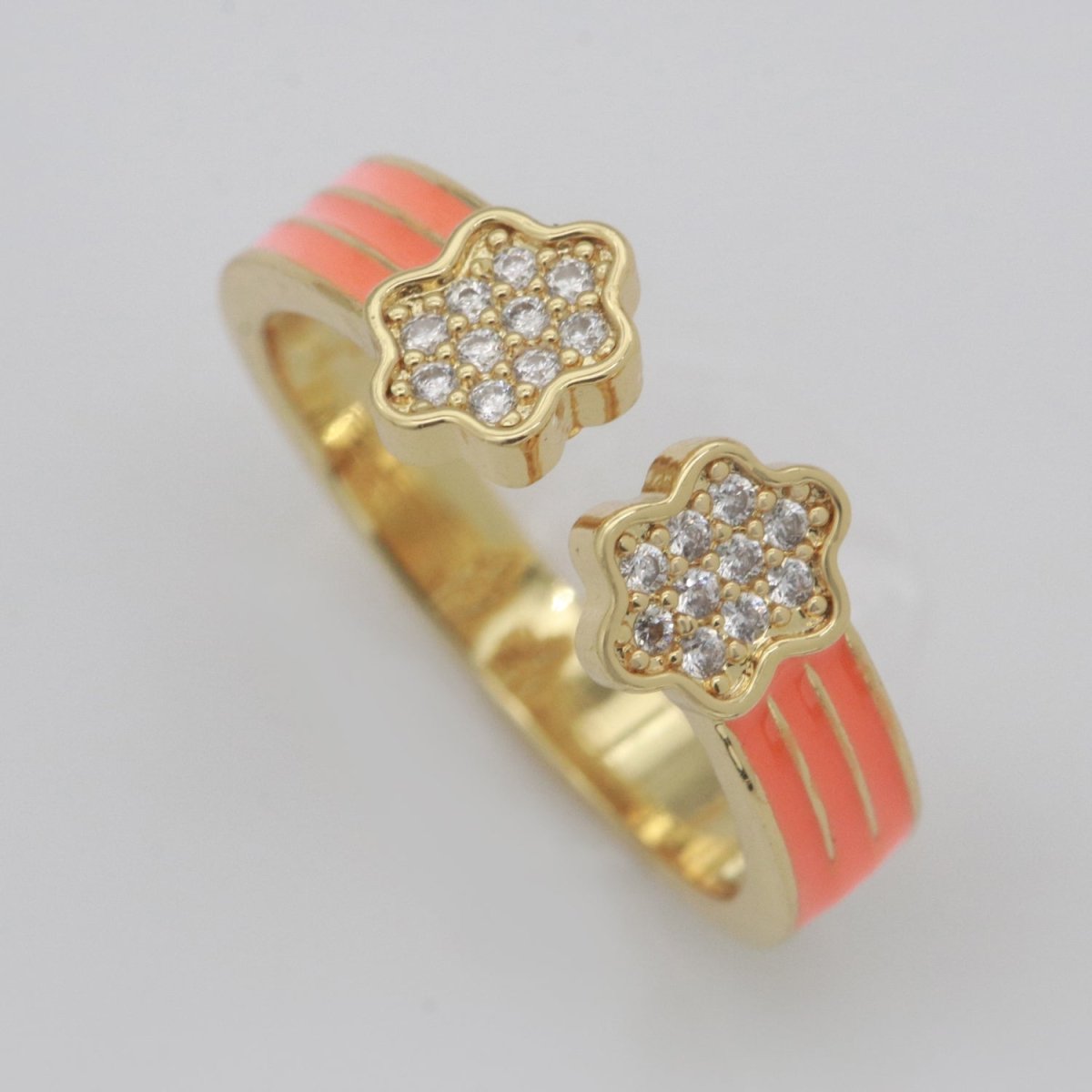 1X CZ Colorful Enamel Rings Gold Rainbow Sky Cloud Statement Ring, Chunky Stackable Open Adjustable Ring Pink White black Green Yellow S-181 ~ S-192 - DLUXCA