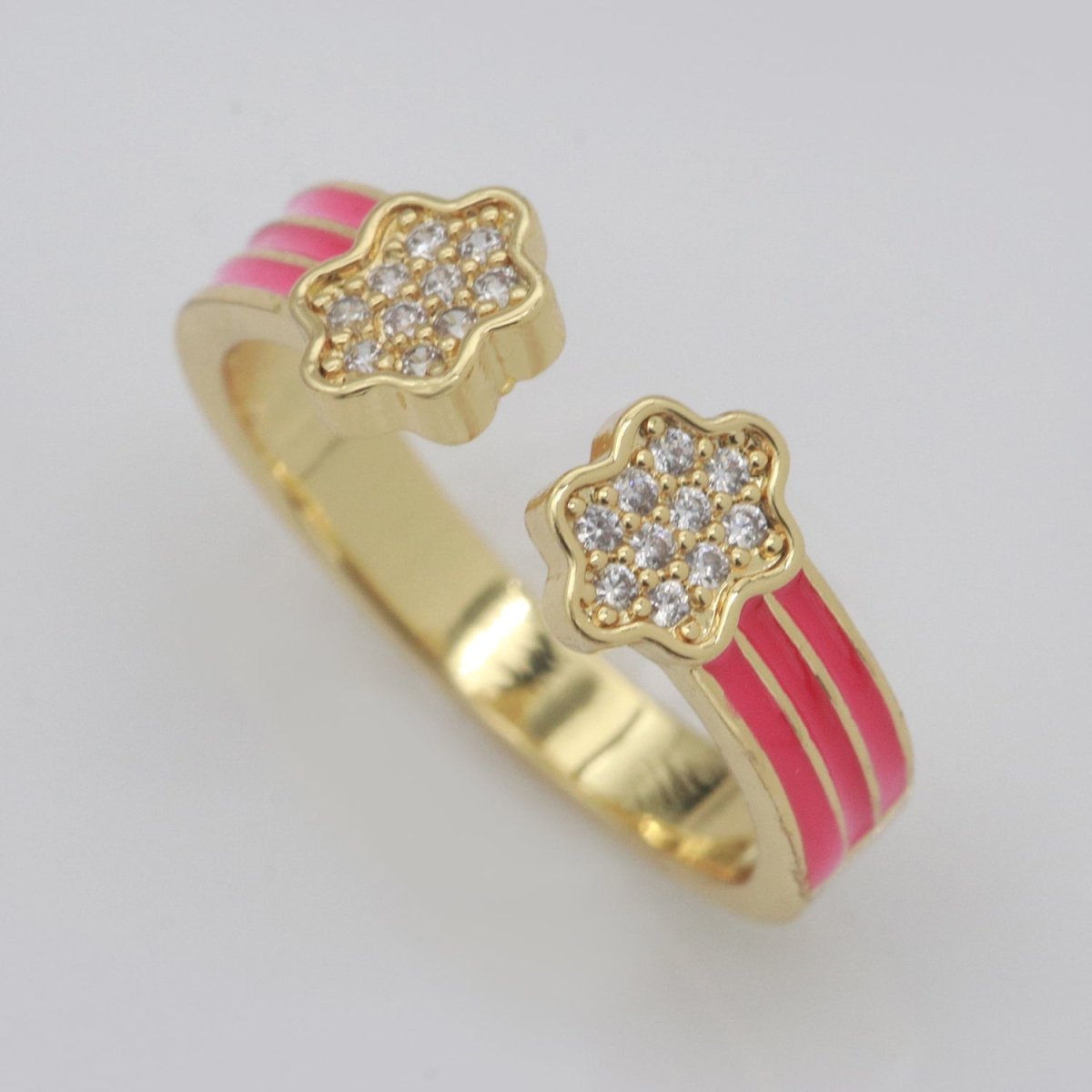 1X CZ Colorful Enamel Rings Gold Rainbow Sky Cloud Statement Ring, Chunky Stackable Open Adjustable Ring Pink White black Green Yellow S-181 ~ S-192 - DLUXCA