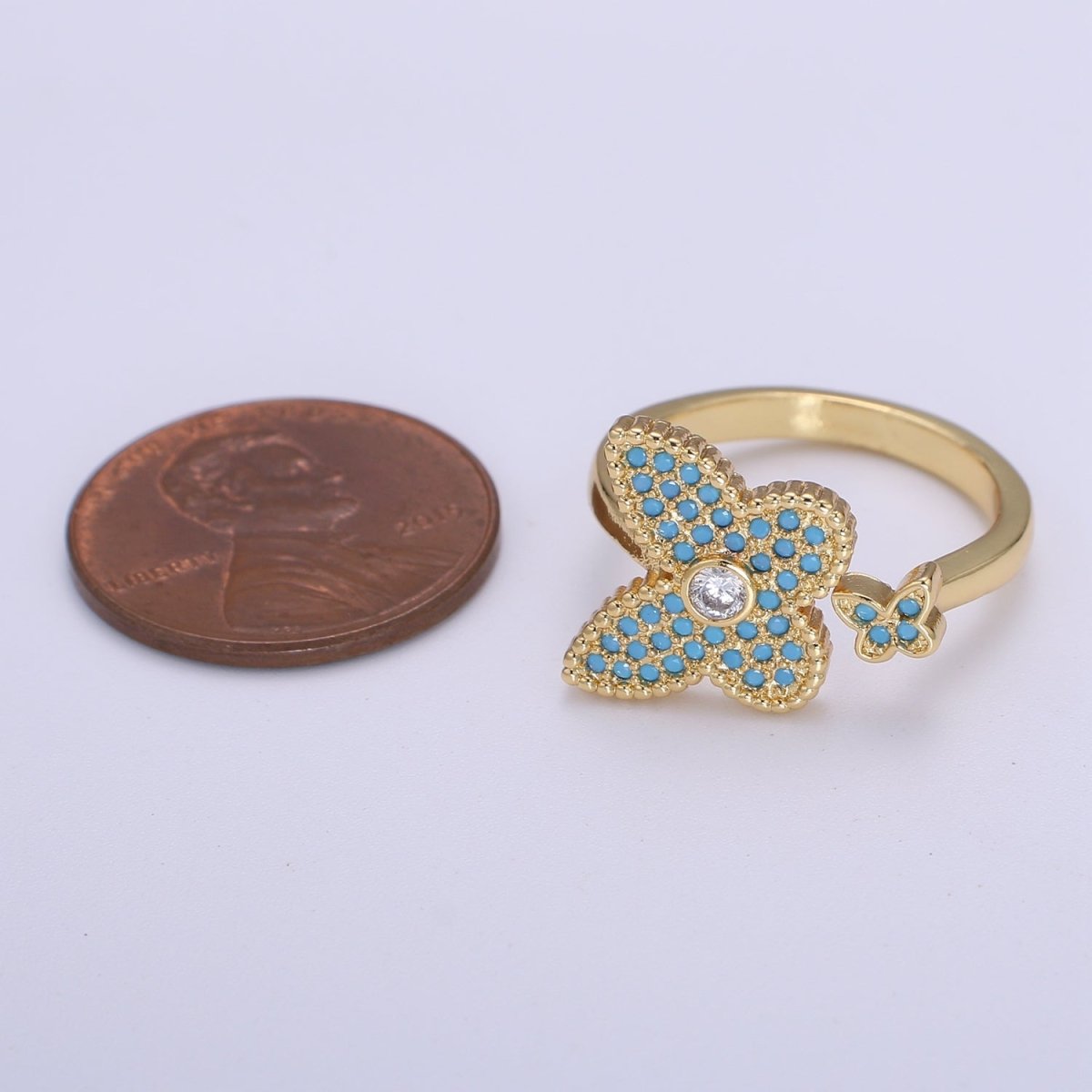 1x Dainty Butterfly Ring, Adjustable Gold Ring, Cz Mariposa Ring, Animal Lover Ring for Minimalist jewelry Everyday Wear O-273 ~ O-276 - DLUXCA