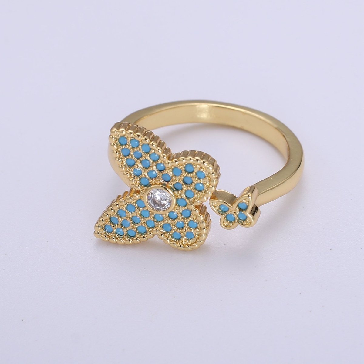 1x Dainty Butterfly Ring, Adjustable Gold Ring, Cz Mariposa Ring, Animal Lover Ring for Minimalist jewelry Everyday Wear O-273 ~ O-276 - DLUXCA