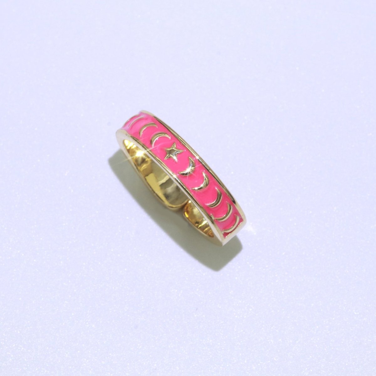 1x Dainty Colorful Enamel Ring Multicolor Enamel Band Moon Star Ring Stacking Open Adjustable Ring O-371 ~ O-378 - DLUXCA