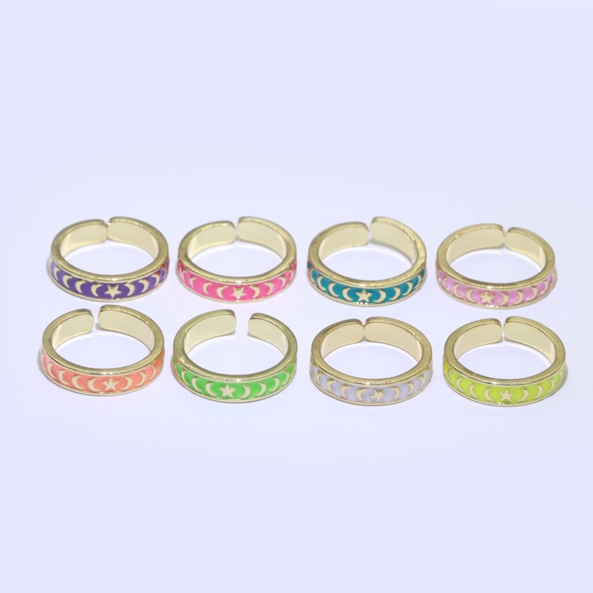 1x Dainty Colorful Enamel Ring Multicolor Enamel Band Moon Star Ring Stacking Open Adjustable Ring O-371 ~ O-378 - DLUXCA