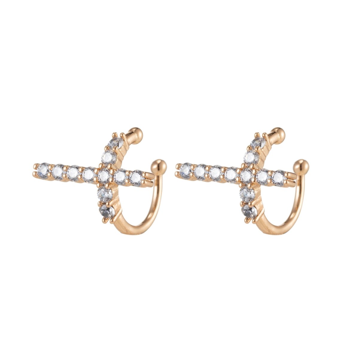 1x Dainty Cross Ear Cuffs for Non Pierced Ears Micro Pave Crystal Gold Clip on Conch Cuff Earrings for Women Girls AI-048 - DLUXCA
