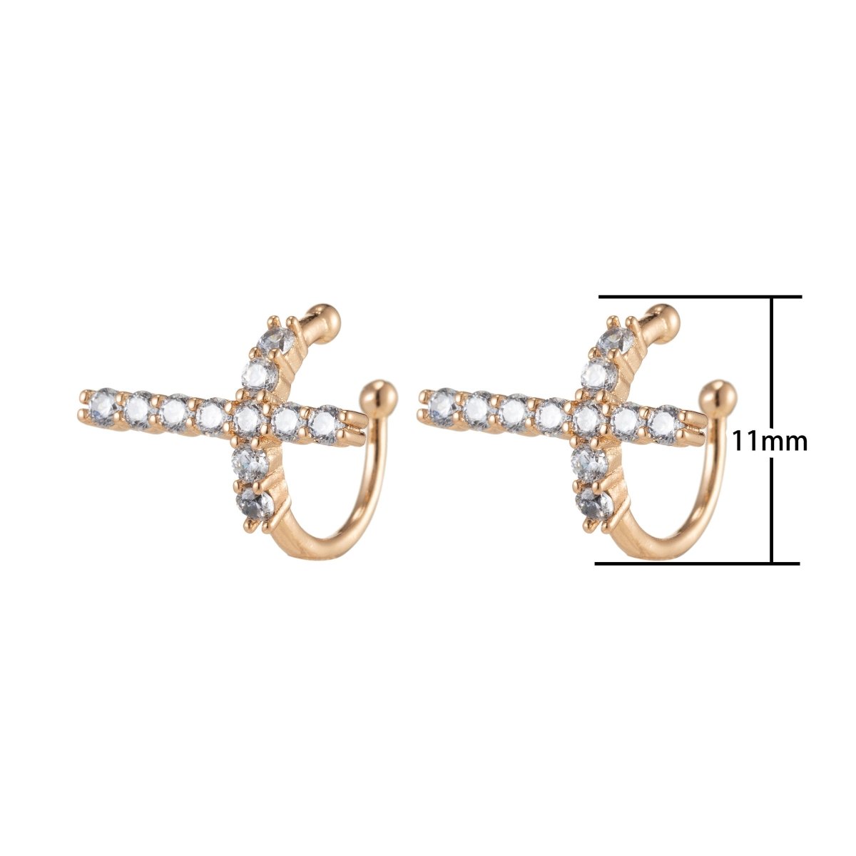1x Dainty Cross Ear Cuffs for Non Pierced Ears Micro Pave Crystal Gold Clip on Conch Cuff Earrings for Women Girls AI-048 - DLUXCA