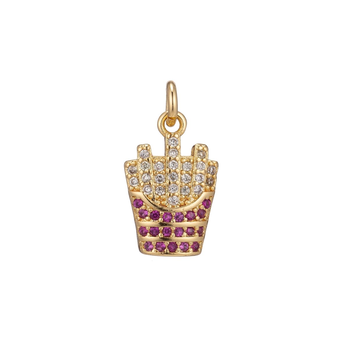 1x Dainty Tiny 18k Gold Filled Fruits Charm CZ micro Pave Necklace Pendant Earring Bracelet Strawberry Lemon Pumpkin Apple Fries CarrotC-335 - DLUXCA