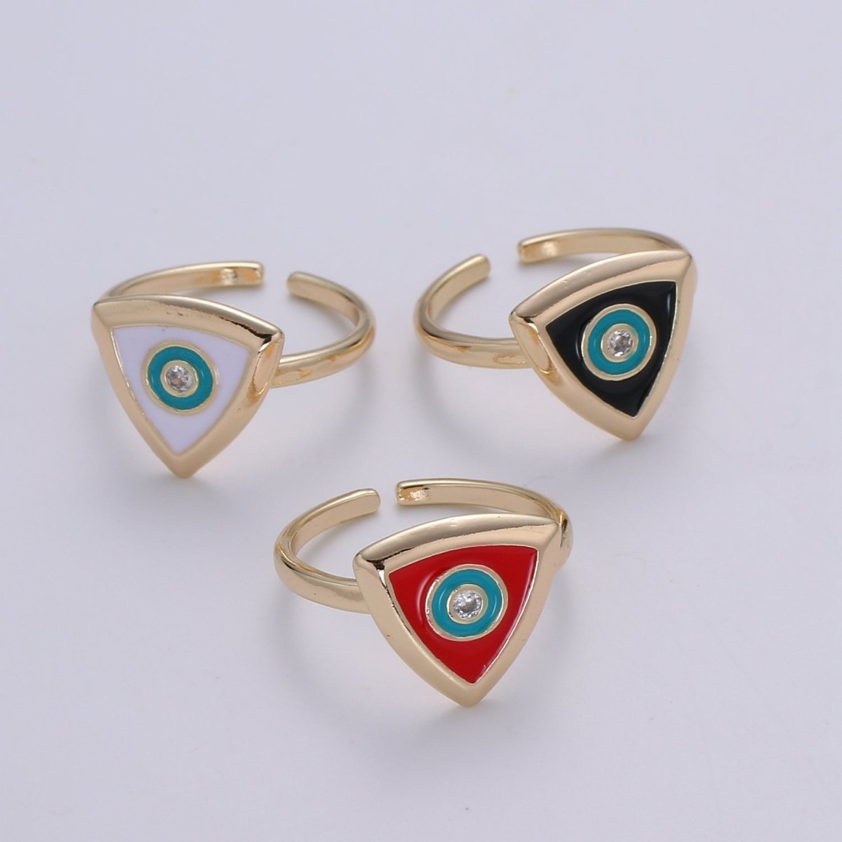 1x Evil Eye Ring ,Gold Open Adjustable Ring Minimalist Jewelry Enamel Triangle Ring Everyday Wear White Black Red O-334 ~ O-336 - DLUXCA