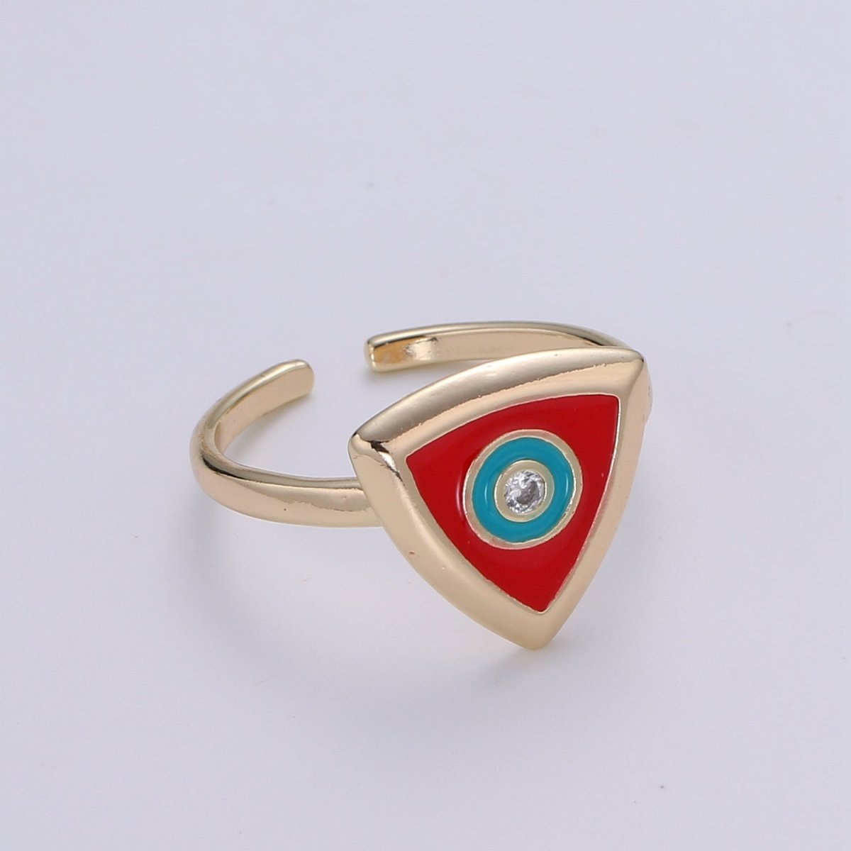 1x Evil Eye Ring ,Gold Open Adjustable Ring Minimalist Jewelry Enamel Triangle Ring Everyday Wear White Black Red O-334 ~ O-336 - DLUXCA