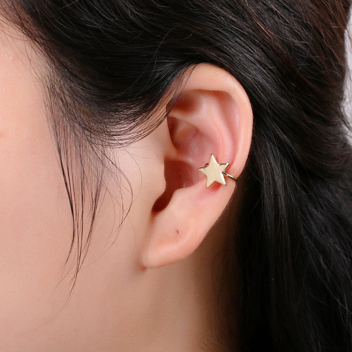 1x Gold Ear cuff, No piercing ear cuff, Fake piercing, Ear cuff, Helix no piercing hoop, Star ear cuff, Love earring, ear cuff, AI-138 - DLUXCA