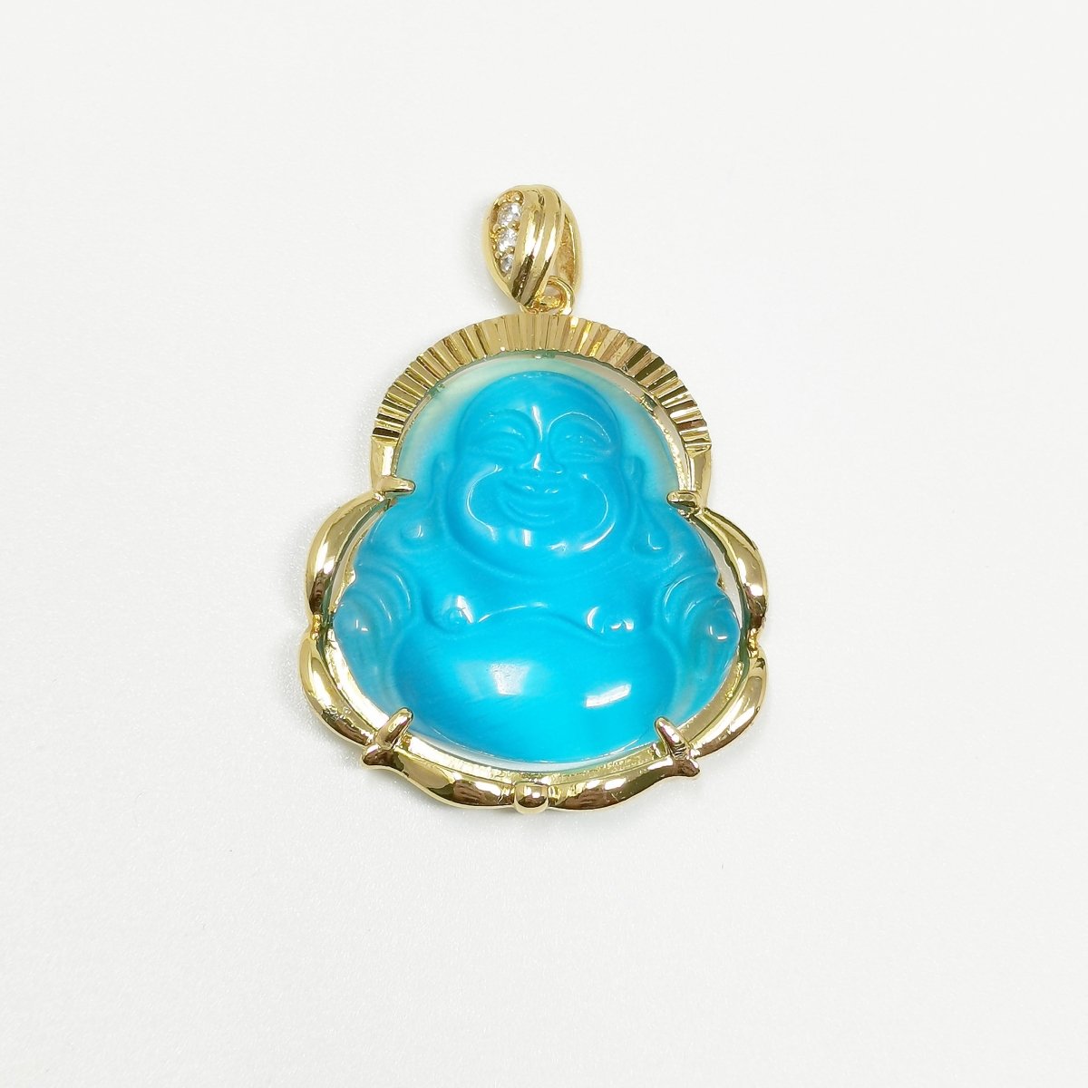 1x Gold Laughing Buddha Pendant Crystal Quartz Thai Buddha Charm