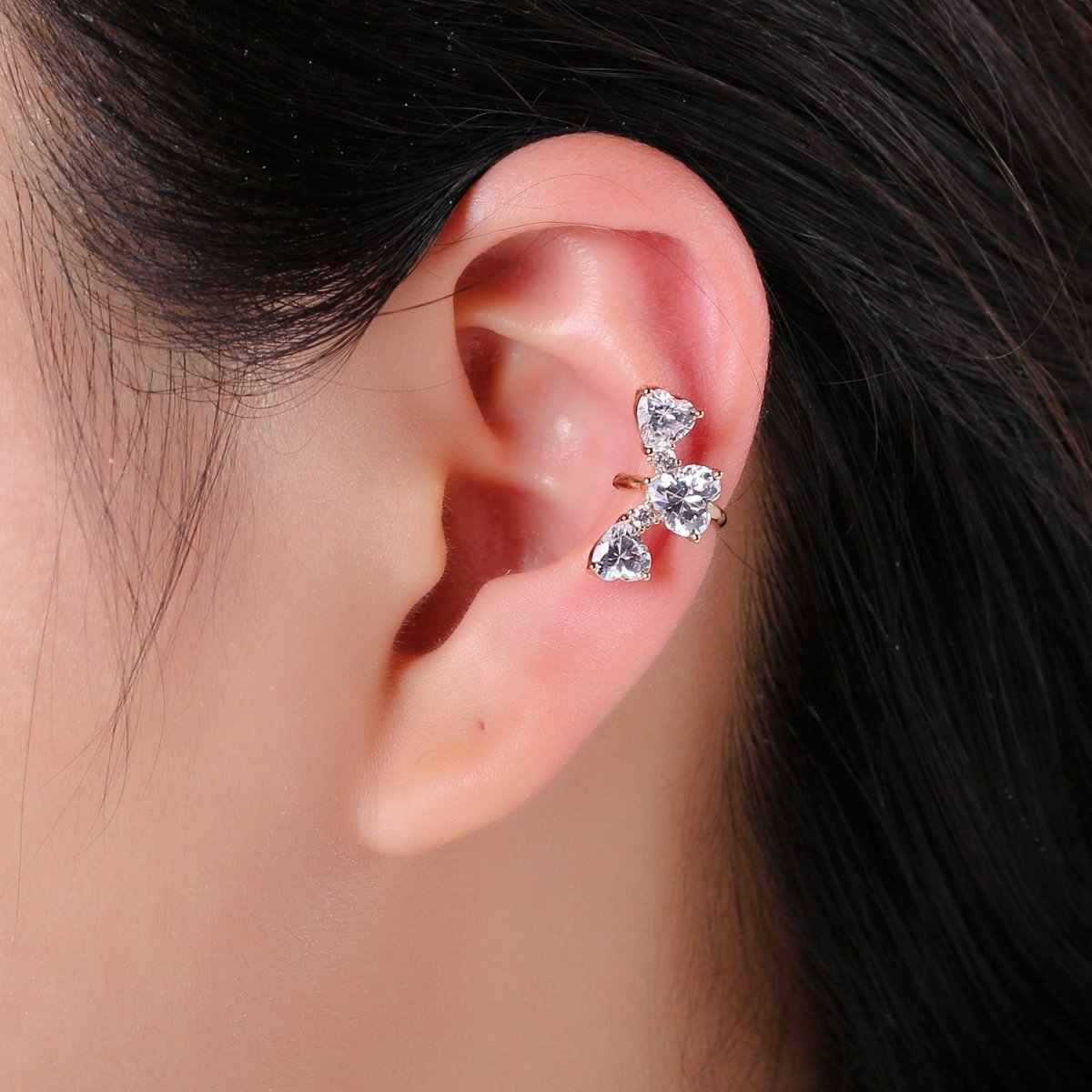 1x Heart Ear Cuff | Rose Gold Filled Ear Cuff No Piercing | Cubic Love Earring No Pierced Dainty Cz Ear Cuff | Fake Helix Piercing AI-142 - DLUXCA