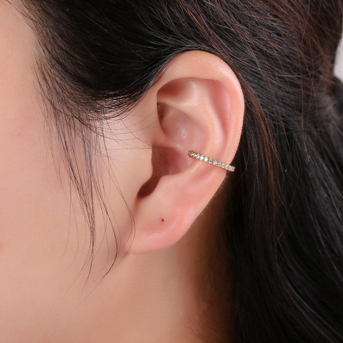 1x Minimalist Gold ear cuff, Cubic cz gold ear cuff, Dainty ear cuff gold, Non pierced ear cuff, Conch ear cuff, cz gold wrap earring AI-118 - DLUXCA