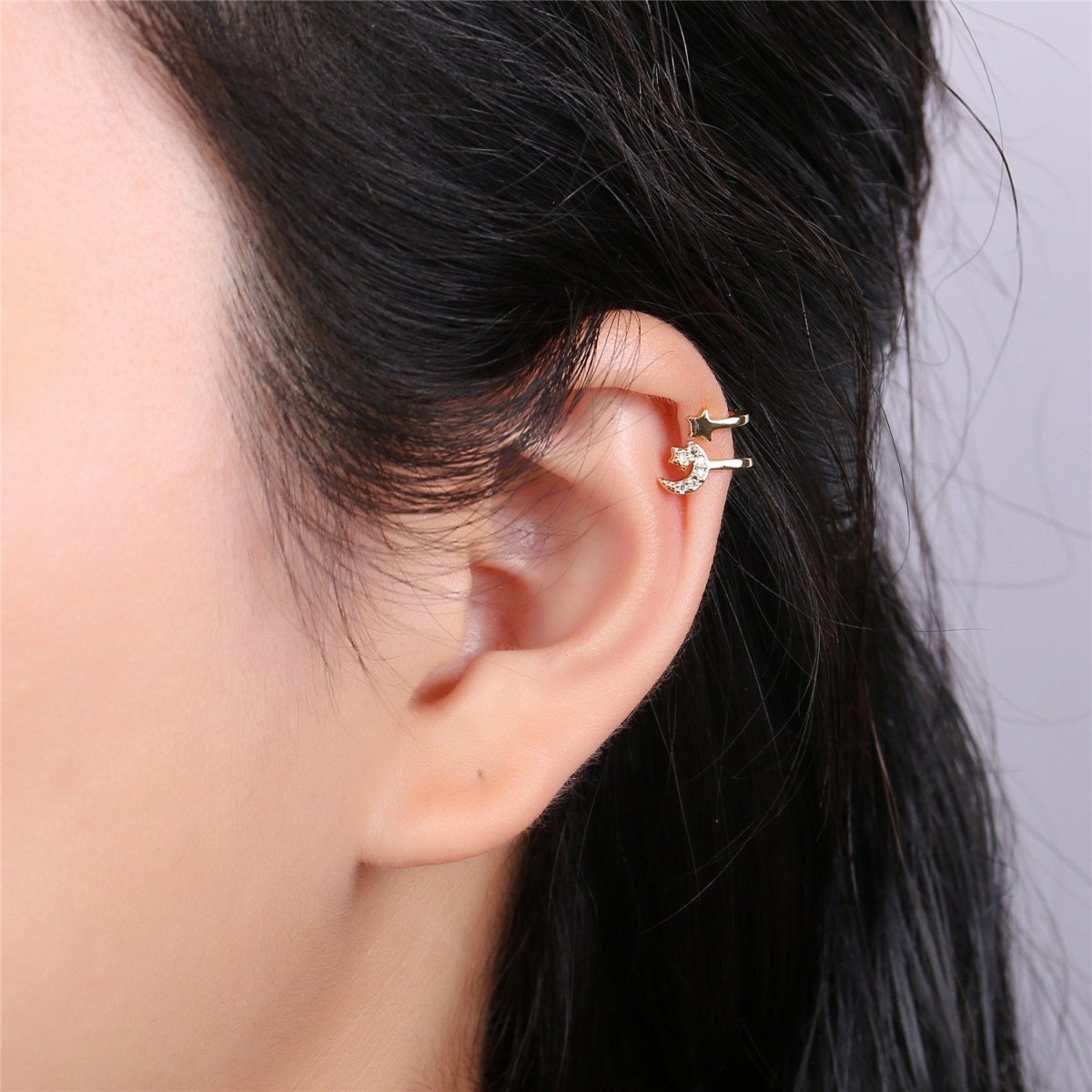 1x Moon Star Gold Filled Earring Simple Ear Cuff, delicate ear cuff, ear cuff no piercing, gold ear cuff, ear cuff, gold ear cuff AI-134 - DLUXCA