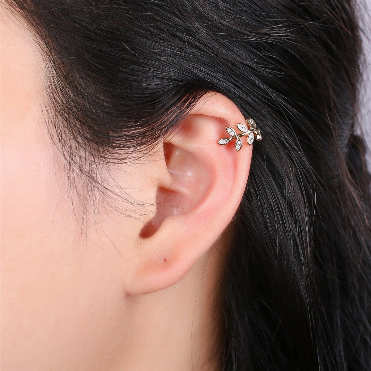 1x Olive Vine Gold Filled Earring Simple Ear Cuff, delicate ear cuff, ear cuff no piercing, gold ear cuff, ear cuff, gold ear cuff AI-133 - DLUXCA
