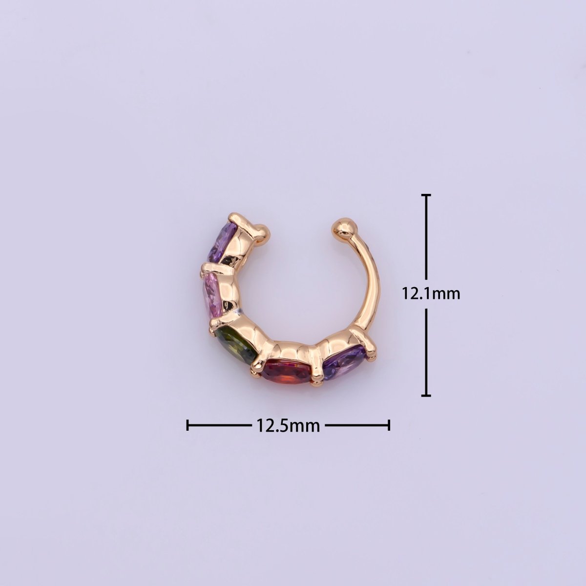 1x Rainbow Micro Pace CZ Ear Cuff 18K Gold Filled Ear cuff Earring, Nonpierced for Cartilage, single Earring, Minimalist ear cuff - DLUXCA