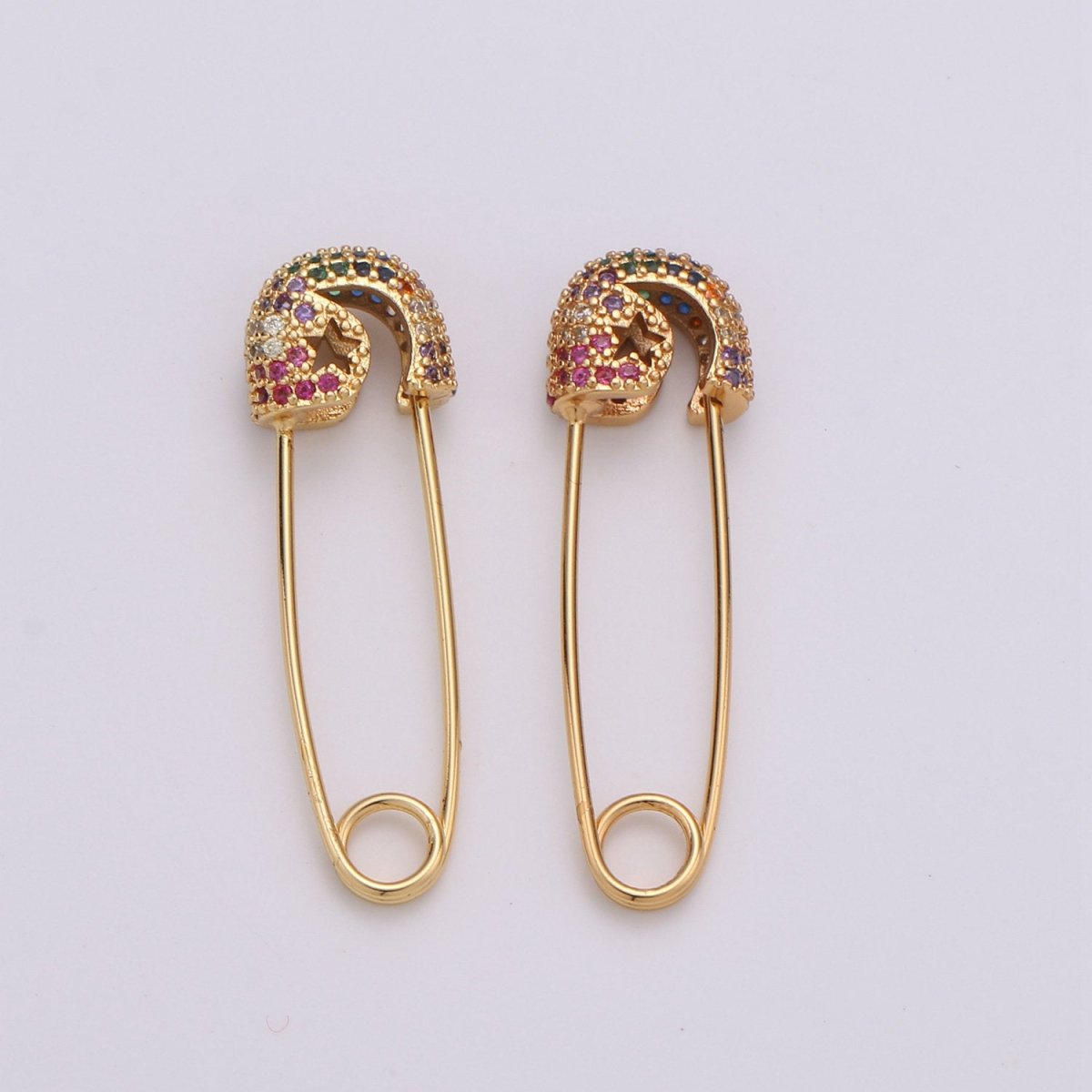 1x Safety Pin Collection Vermeil Gold CZ Diamond Colorful Micro Pave Small Earring Necklace Charm Pendant Gold Sterling Silver Rose Gold - DLUXCA