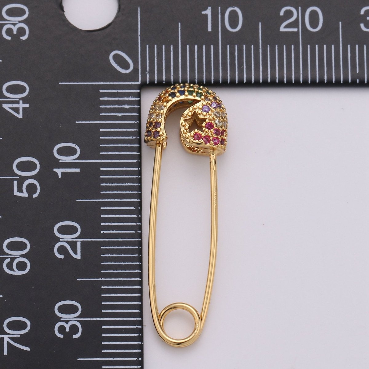 1x Safety Pin Collection Vermeil Gold CZ Diamond Colorful Micro Pave Small Earring Necklace Charm Pendant Gold Sterling Silver Rose Gold - DLUXCA