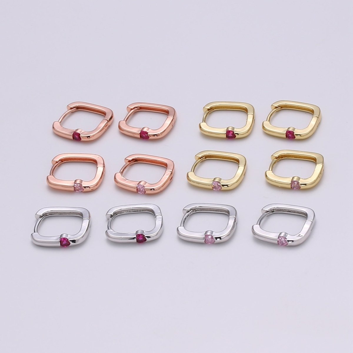 1x Square Hoop Earring with Cz , U-Shape Gold Hoops, 14k Gold Filled Huggie Earrings, Geometric Huggies, Oval Hoop earrings, Mini hoops. Q-505 - Q-510 - DLUXCA