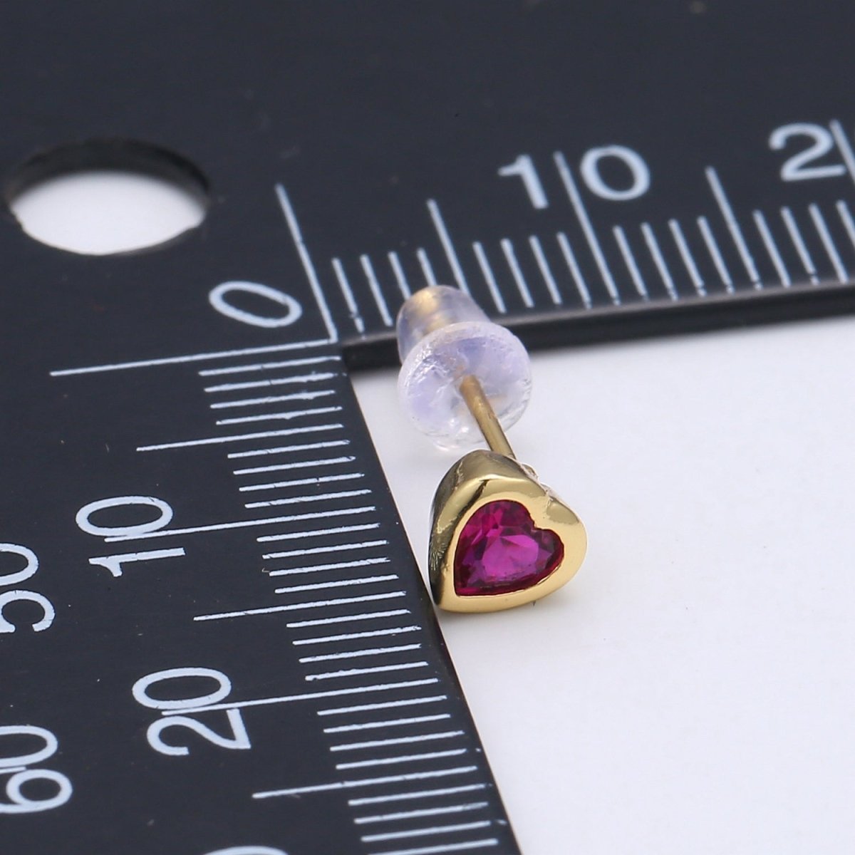 1x Tiny Heart CZ Plain Bezel Set Earrings, 14K gold earring, tiny studs, minimal earring, gold cz stud earring Q-430 Q-431 Q-432 - DLUXCA