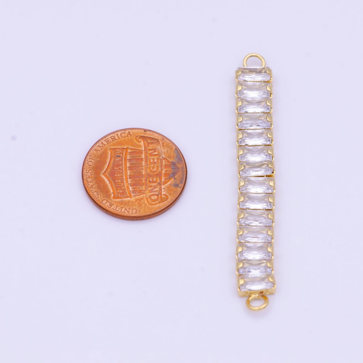 2 Inch Clear Baguette Cubic Zirconia Gold Connector | Y-625 - DLUXCA