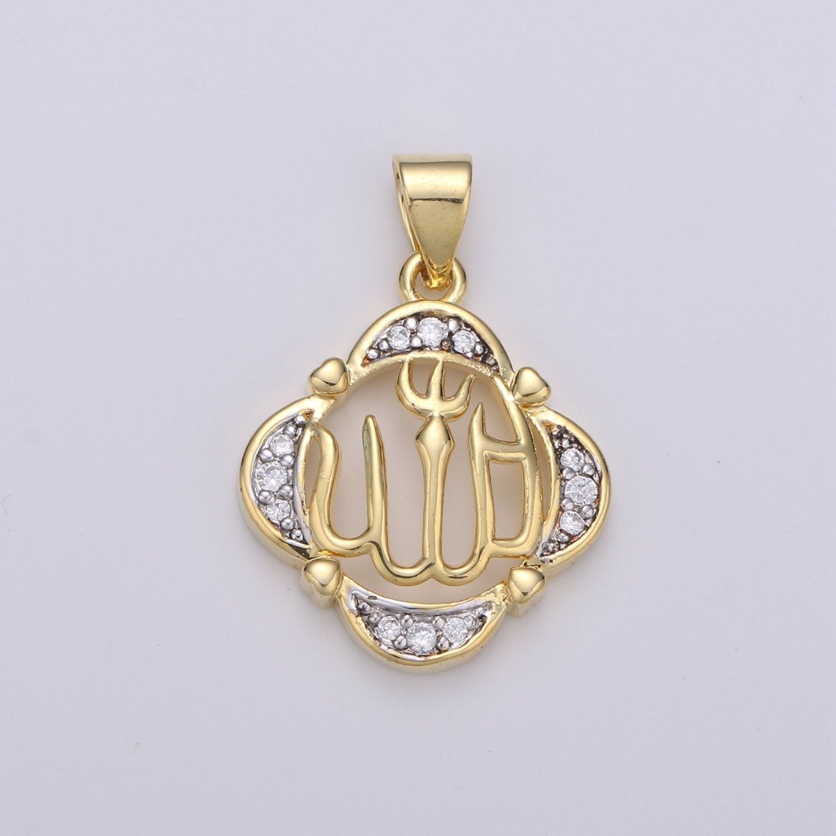 2 Tone Color Pendant in 24k Gold Filled Jewelry Allah Pendant Micro Pave Calligraphy Pendant Necklace for Muslim Islam Religious Jewelry I-857 - DLUXCA