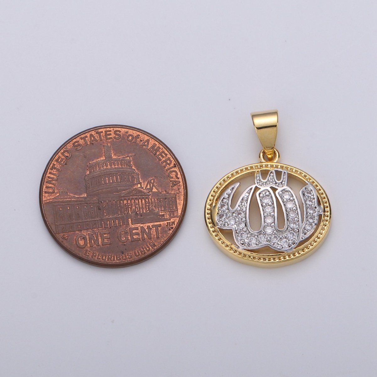 2 Tone Color Pendant in 24k Gold Filled Jewelry Allah Pendant Micro Pave CZ Pendant Necklace for Religious Jewelry I-915 - DLUXCA