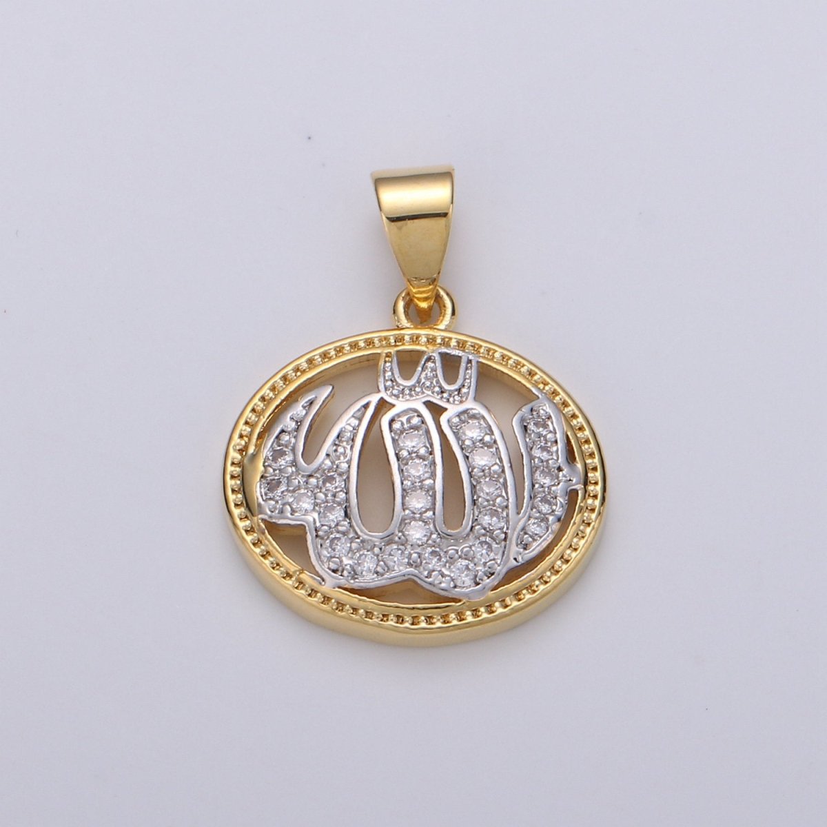 2 Tone Color Pendant in 24k Gold Filled Jewelry Allah Pendant Micro Pave CZ Pendant Necklace for Religious Jewelry I-915 - DLUXCA