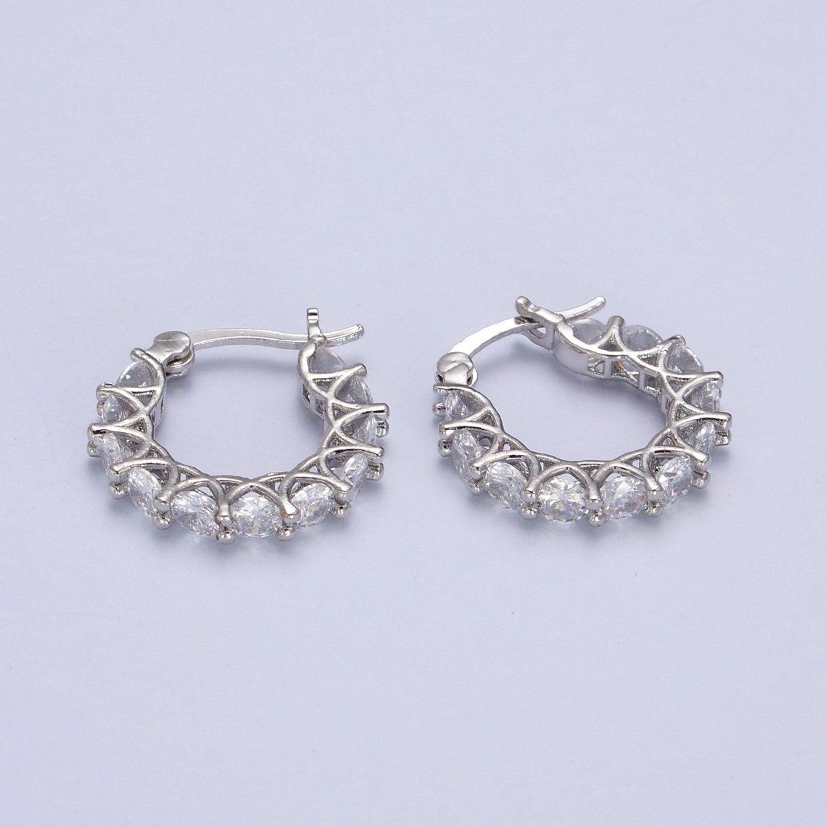 20mm Clear Cubic Zirconia Lined Round Latch Earrings in Gold & Silver | AB081 AB082 - DLUXCA