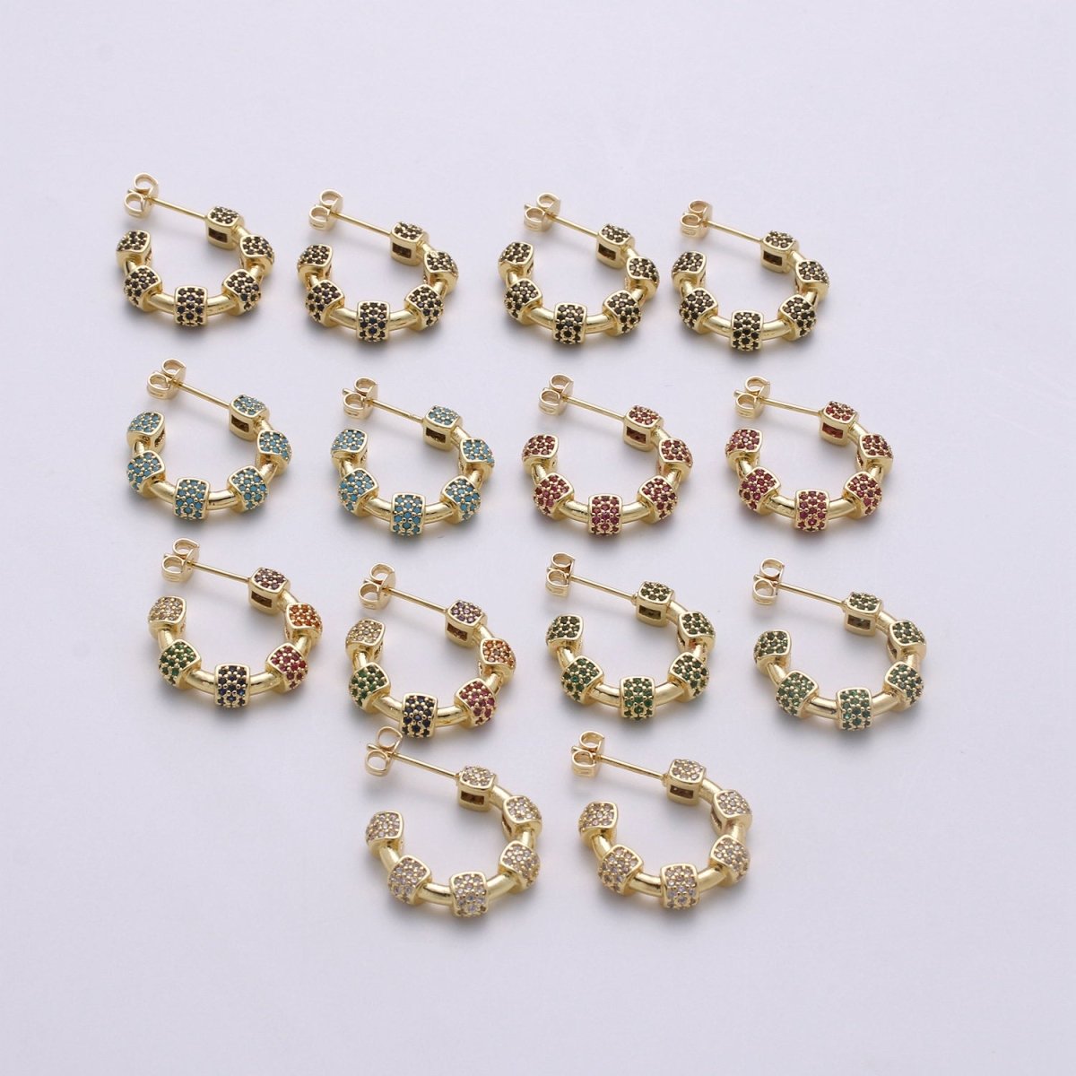 20mm hoop earrings, Gold hoop earrings, Chunky hoops, minimalist hoop earrings, cz earrings Black Blue Clear Turquoise Earring Q-106 - Q-110 Q-112 - DLUXCA