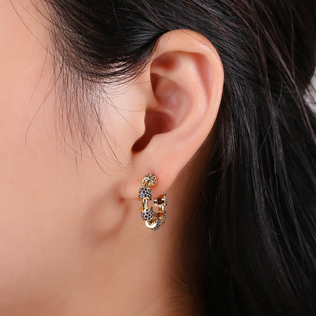 20mm hoop earrings, Gold hoop earrings, Chunky hoops, minimalist hoop earrings, cz earrings Black Blue Clear Turquoise Earring Q-106 - Q-110 Q-112 - DLUXCA